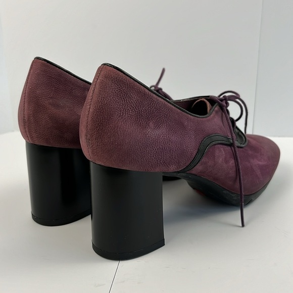 Camper Angie Heeled Oxford Shoes Lace Up Block Heel Leather Deep Plum and Black - Picture 8 of 17